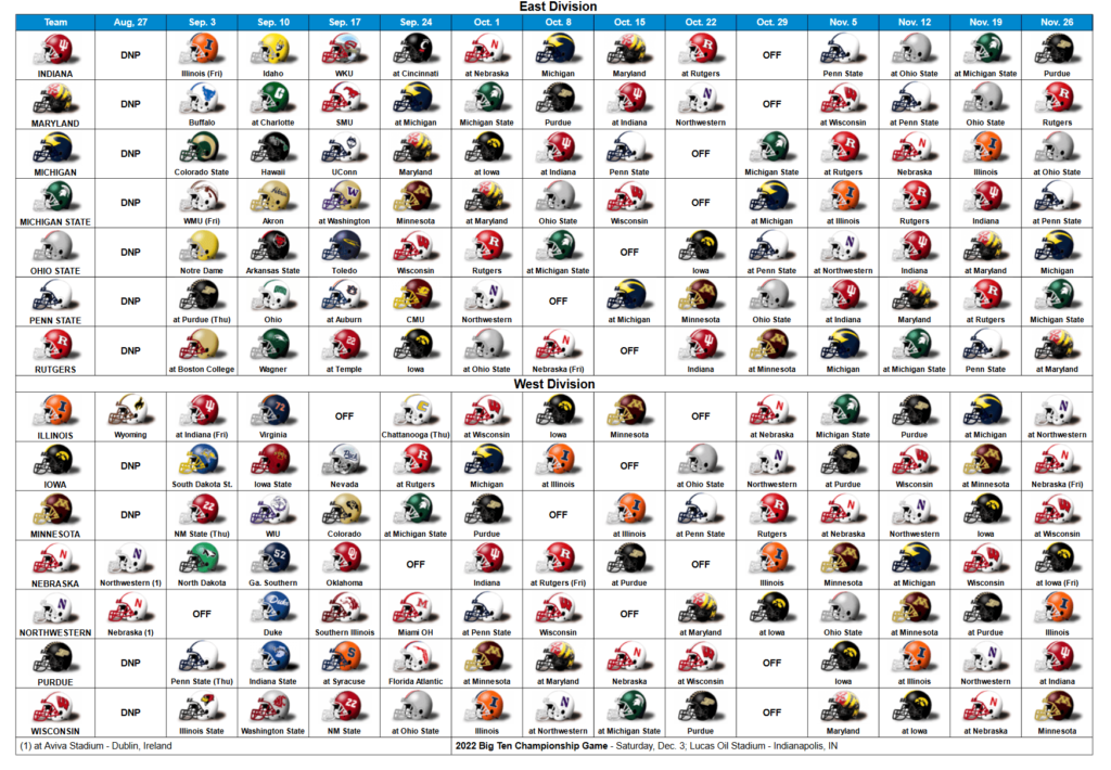 2022 Big Ten Football Helmet Schedule
