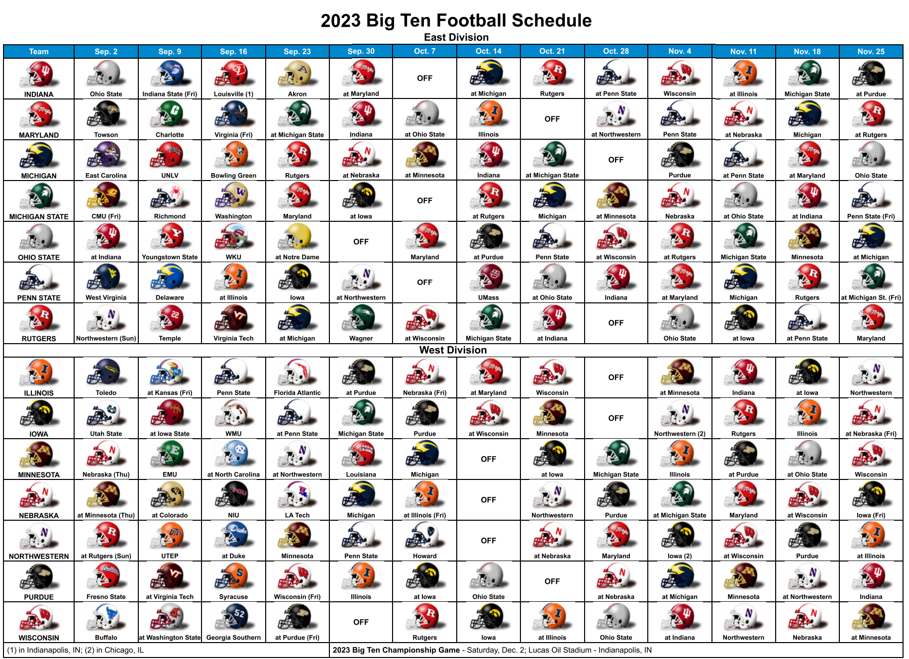 2023 Big Ten Football Helmet Schedule